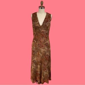 Vintage 90s/Y2K SILK! Bias Cut Paisley Boho Bohemian Empire Waist Maxi Dress 8P